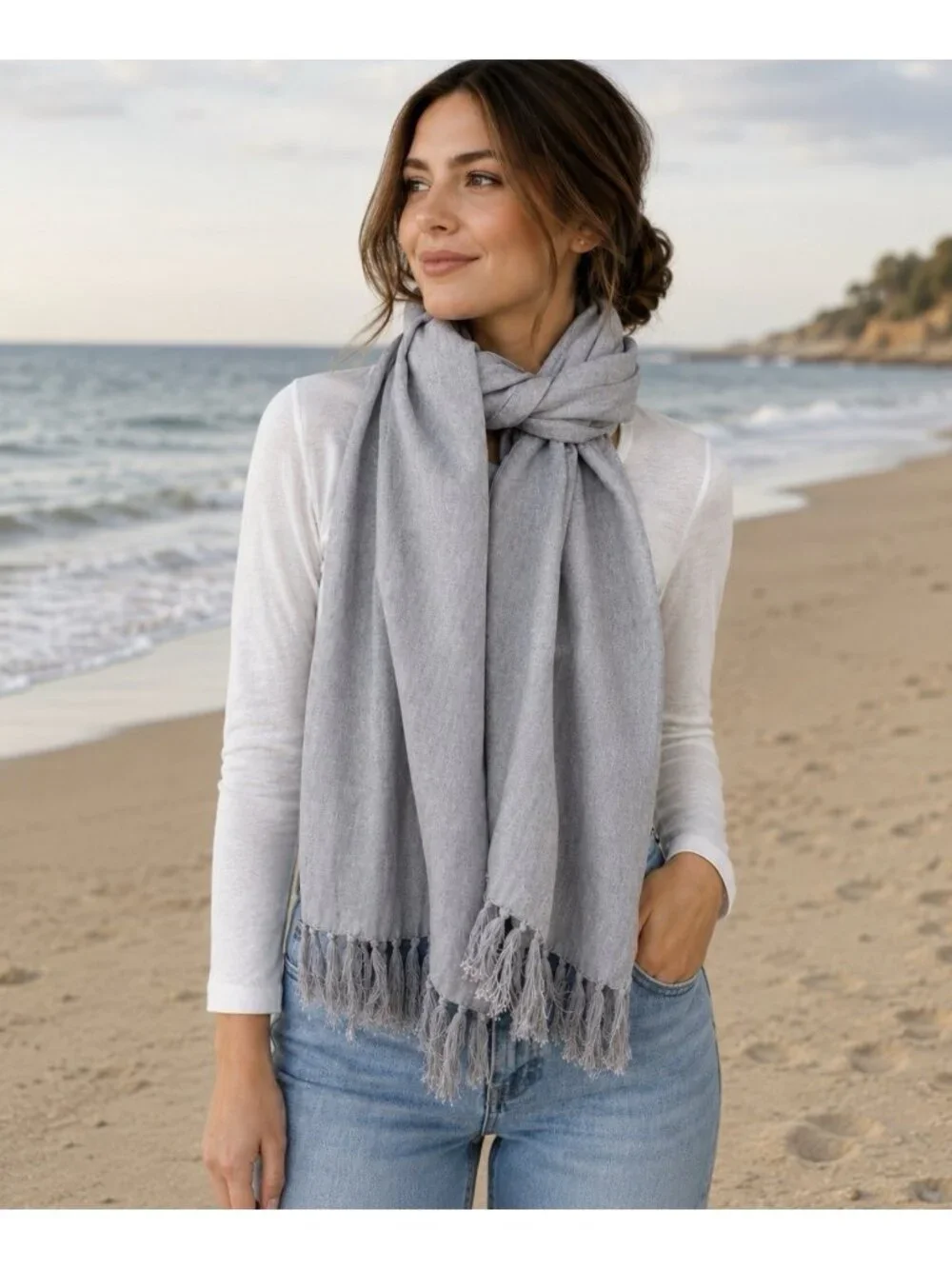 Dr Flax Gray Fine 100% European Washed Linen Scarf Wrap Shawl 60